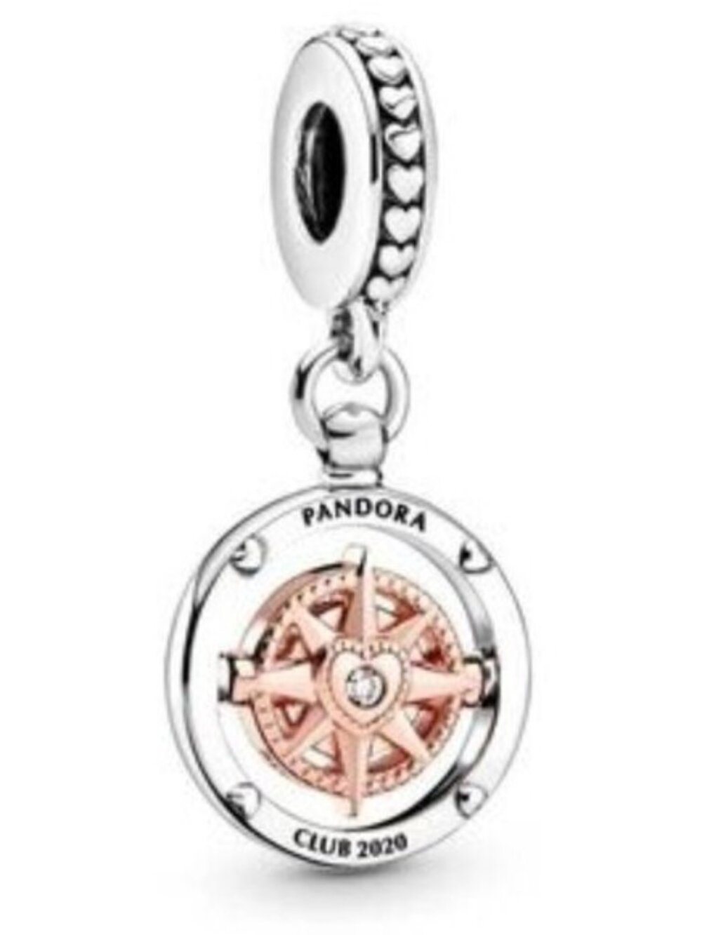 Pandora Silver and Rose Gold Compass Dangle Charm